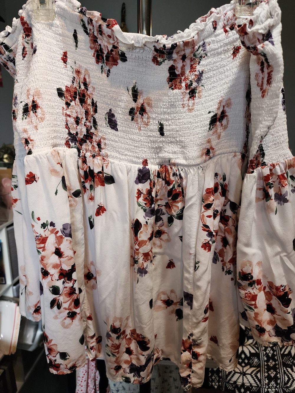 Torrid Floral Lace-Up Smocked Off The Shoulder Top Size 2 - Picture 2 of 5